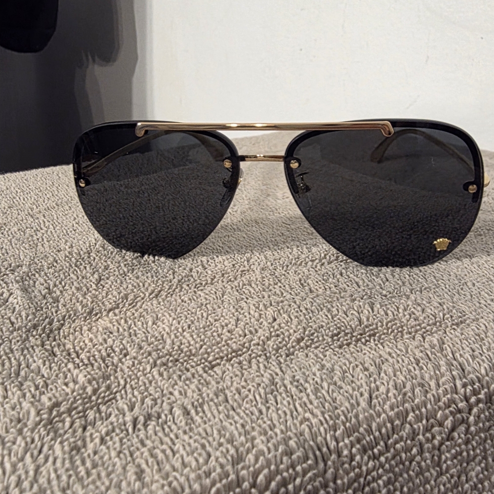 Versace Black and Gold Aviator Sunglasses